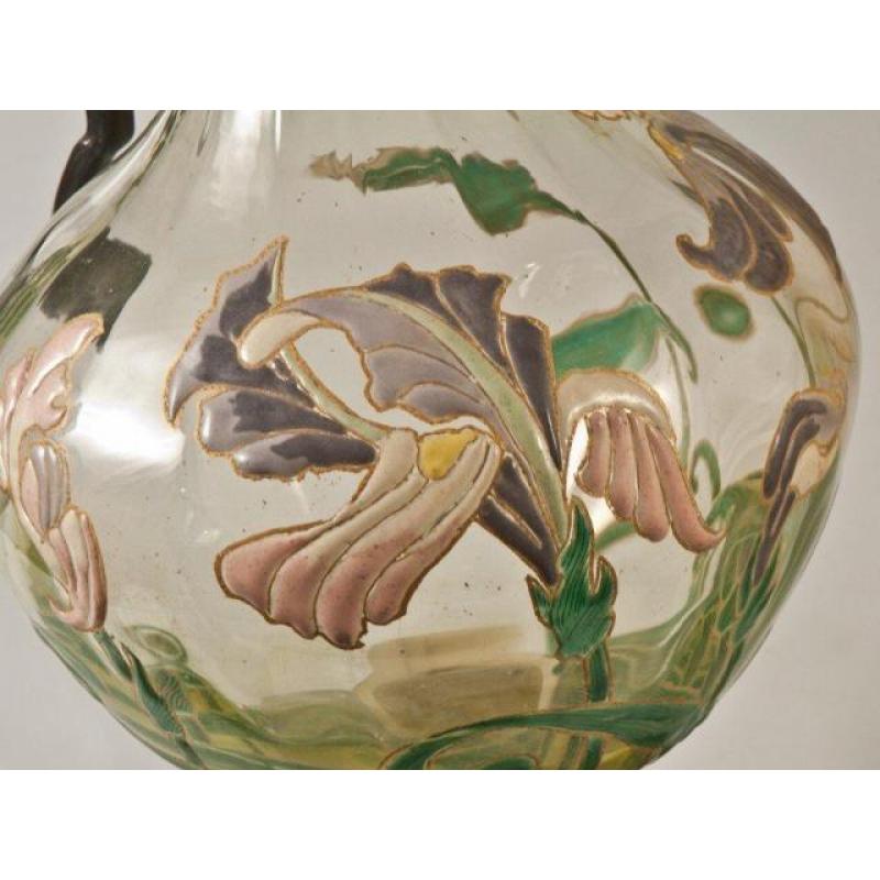 Aiguière En Verre émaillé Legras Monture Victor Saglier