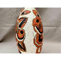 Vase Ovoïde Boch Keramis en émaux à Décor de Fleurs Art Déco Stylisées