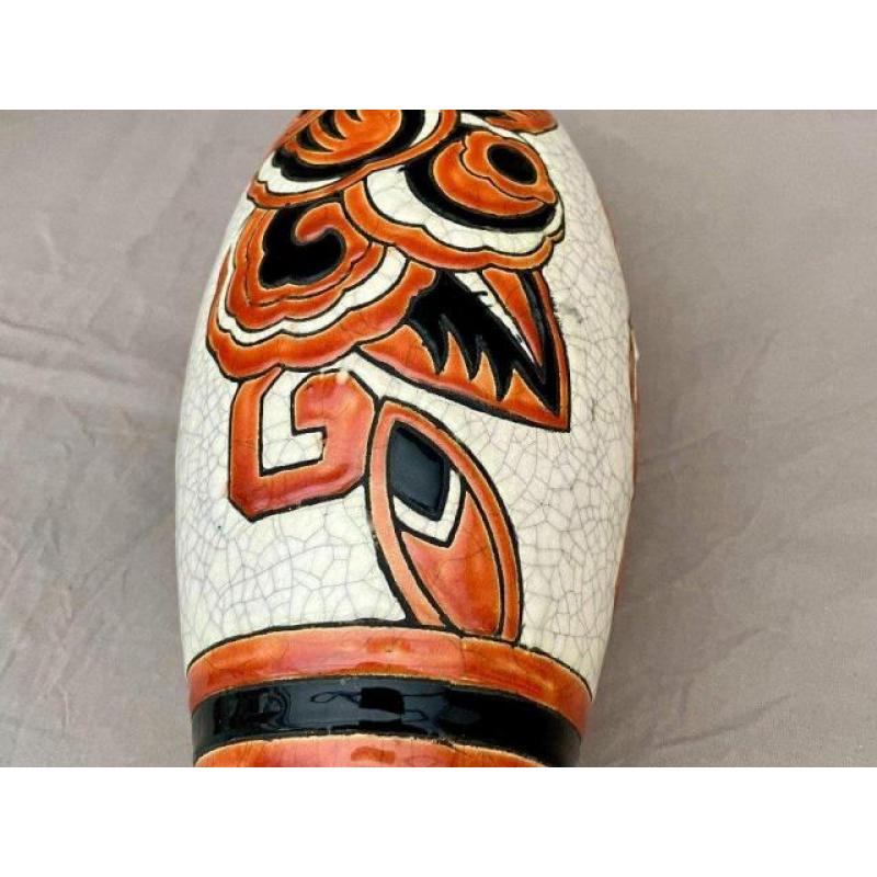 Vase Ovoïde Boch Keramis en émaux à Décor de Fleurs Art Déco Stylisées