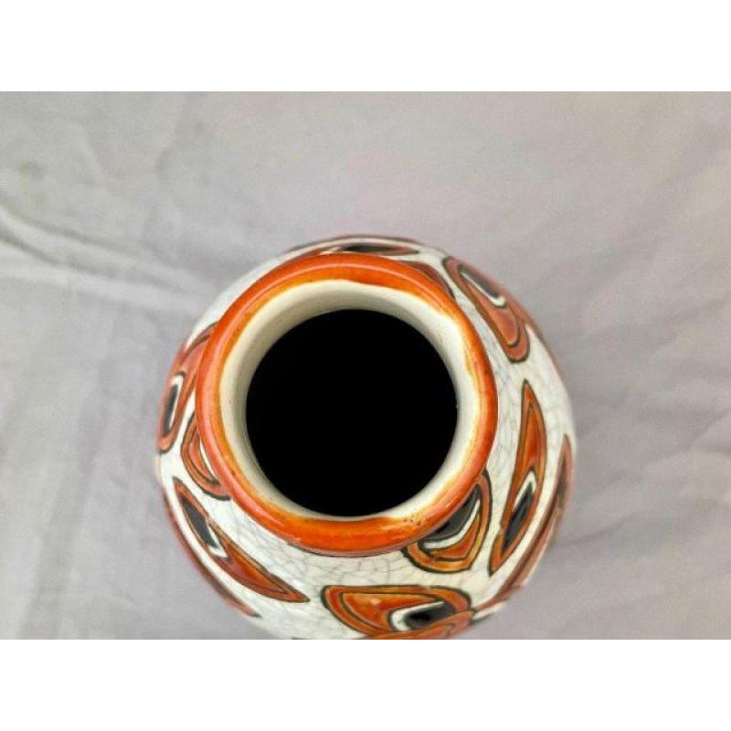 Vase Ovoïde Boch Keramis en émaux à Décor de Fleurs Art Déco Stylisées