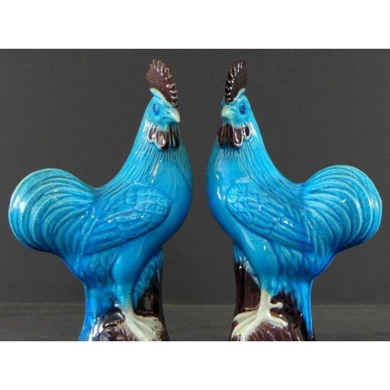 Paire De Coqs En Porcelaine Chine Années 1950/1960